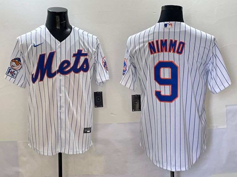 Men New York Mets #9 Nimmo White Stripe Game 2025 Nike MLB Jersey style 3->women mlb jersey->Women Jersey